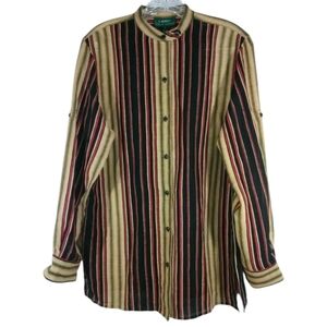 Lauren Ralph Lauren Vtg Linen/ Silk Neutrals Vertical Striped Tunic Shirt Sz 3x